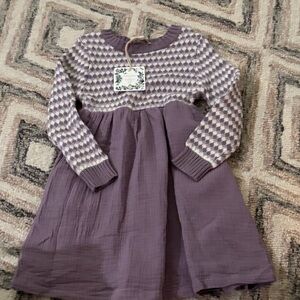 Chelsea & Violet Purple Knit and Cotton Kids Dress